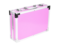 Set de arte de 145 piezas: bolígrafos y lápices de colores en caja de aluminio rosa.
