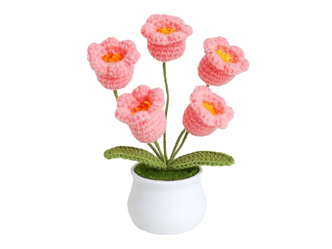 Baok - Jarrón de orquídeas artificiales hecho a mano con ganchillo para la decoración del hogar
