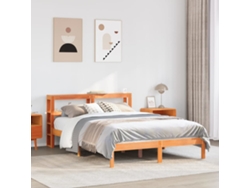 Estructura Cama Con Cabecero Madera Pino Marrón Cera 120x190 Cm