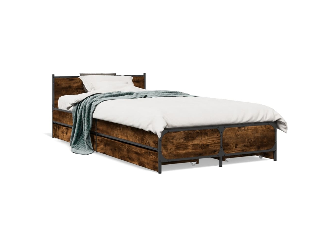 Maison Exclusive - Cama Con Cajones Madera De Ingeniería Roble Ahumado 75x190 Cm