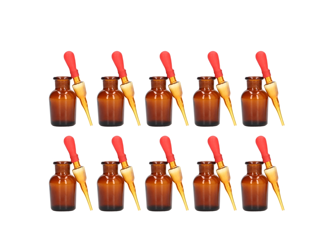 10 frascos de vidrio ámbar sin marcar, de 30 ml, con gotero, para uso en laboratorio y experimentación.