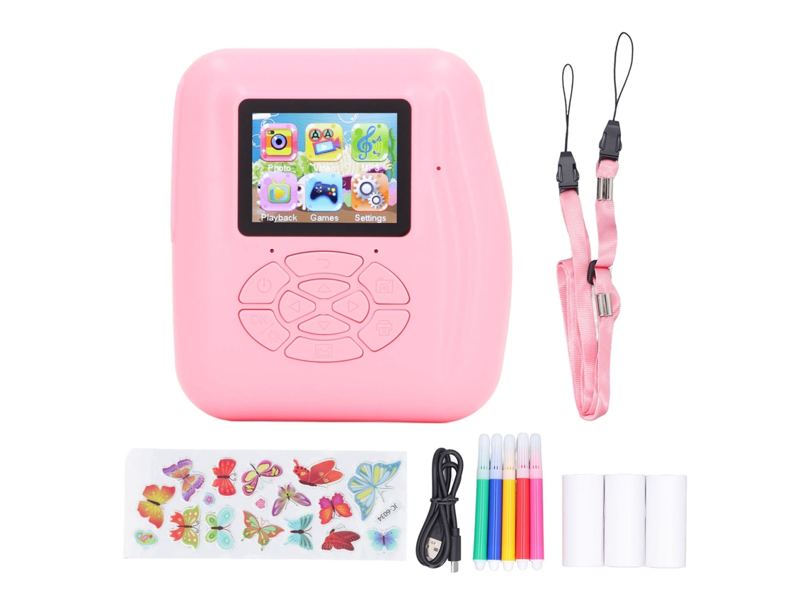 Cámara Digital Infantil Con Impresión Hd 1080p De 12 Mp Para Niños De 3 A 12 Años, Rosa, Lindo Dibujo Animado.