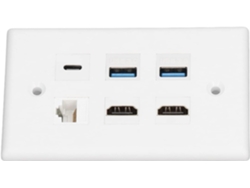 Placa De Pared De 6 Puertos Con Interfaz Multimedia Hd, Usb 3.0 Tipo-c, Cat6 Y Ethernet.