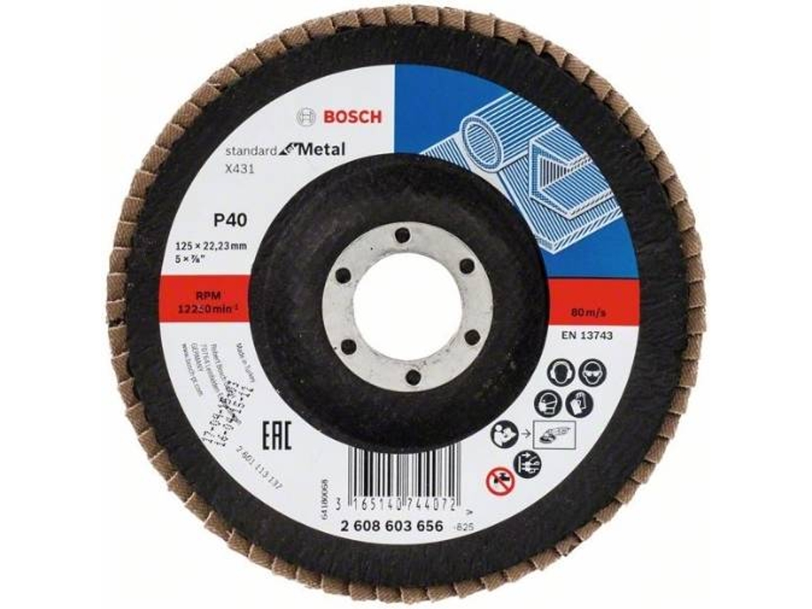Disco de Lija BOSCH en Lamelas X431 - Steard para Metal 125 mm - 22,23 mm - 40