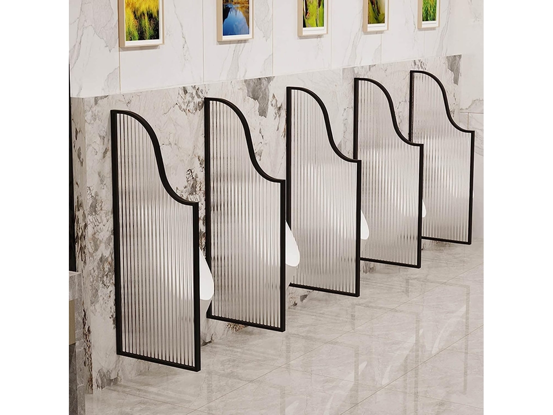 Mampara Impermeable Para Urinario, Marco De Acero Inoxidable Y Panel De Vidrio Templado.