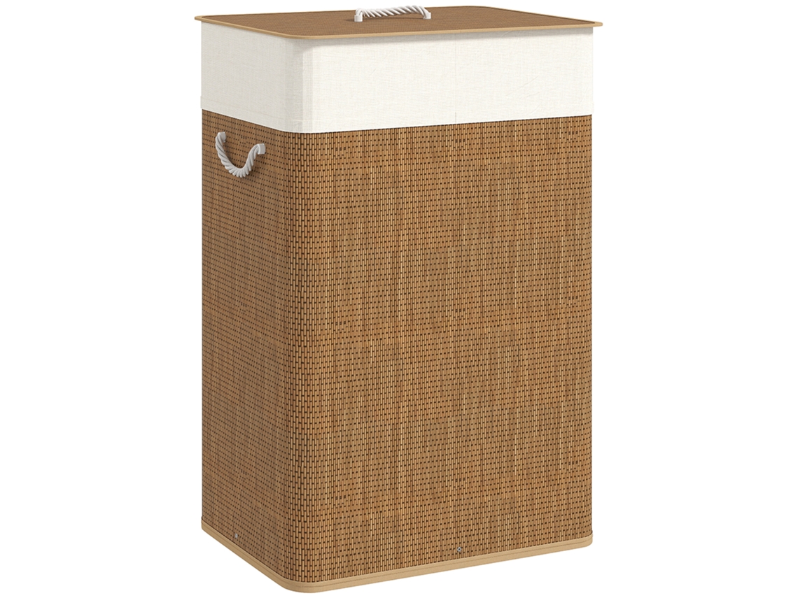Cesto De Ropa Con Tapa, 72 L, Bolsa Extraíble, Asas, Tamaño 40x30x60 Cm, Marrón.