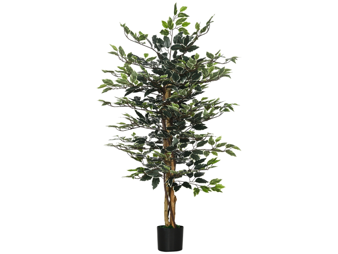 Planta de ficus artificial con tronco, ramas, enredaderas, líquenes y hojas, extremadamente realista, maceta incluida, altura 1,3 m. VISTA