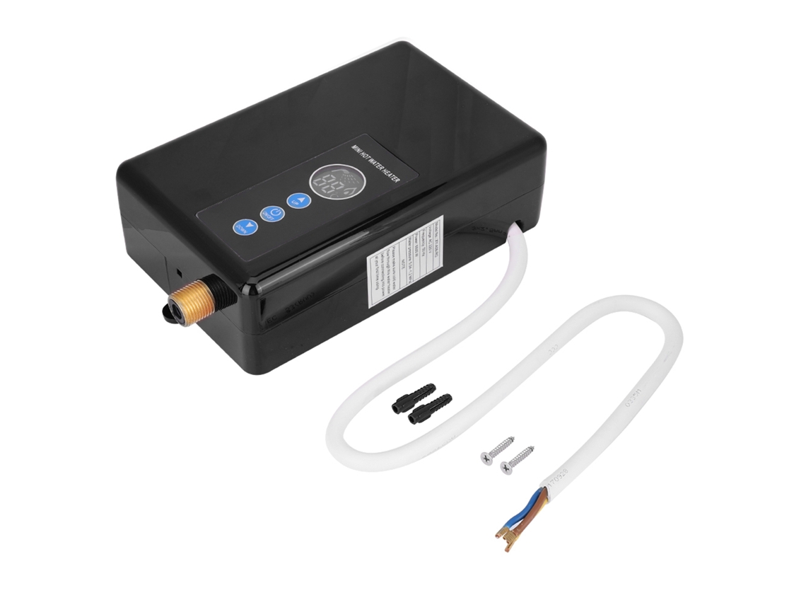 Mini calentador de agua eléctrico instantáneo sin tanque para ducha y cocina, color negro