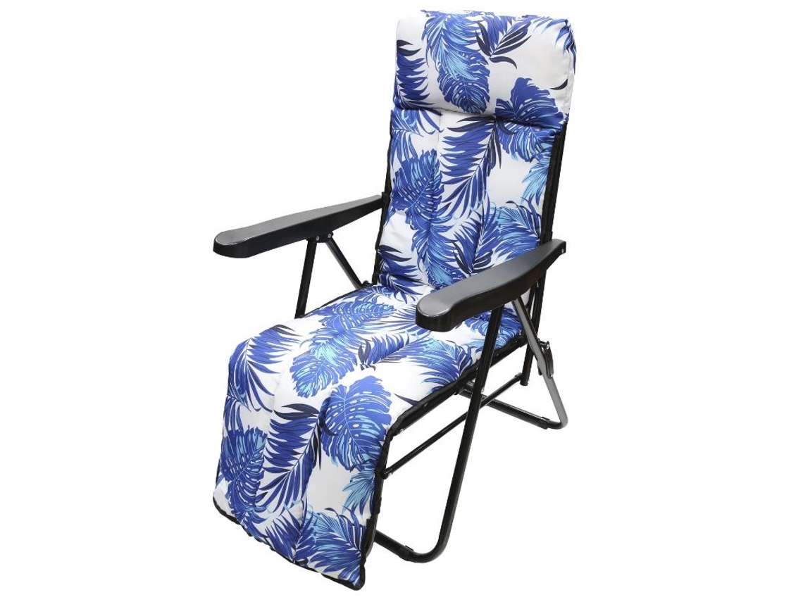 Silla playa acolchada, estructura acero reclinable 5 posiciones con reposapies, silla multiposición, silla con reposabrazos