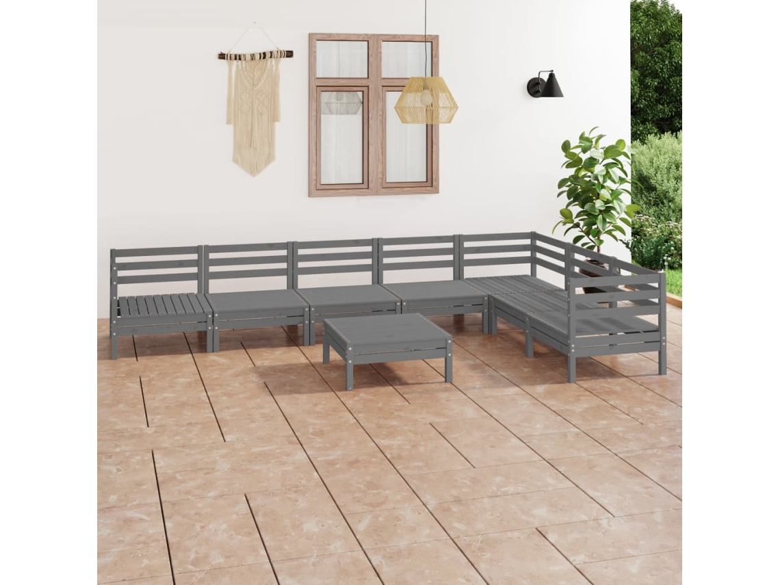 Conjunto de salón de jardín de 2 piezas de pino macizo gris Dkd Home Decor