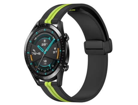 Correa de reloj inteligente para Huawei GT2 46 mm 22 mm de silicona con cierre magnético plegable (negro + verde lima)