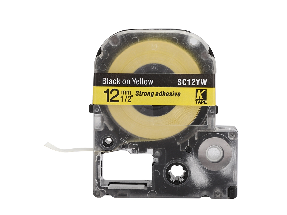Cinta para etiquetas de 12 mm, 8 metros, amarilla con letras negras, compatible con King Jim y Epson Sr230ch Golden Light
