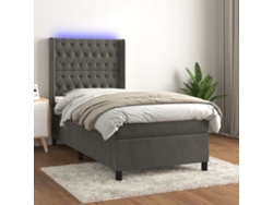 Cama box spring colchón y LED terciopelo gris oscuro 90x200 cm