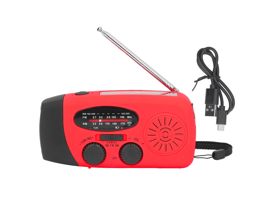 Radio solar con manivela LED portátil FM AM WB USB para emergencias y prevención de desastres