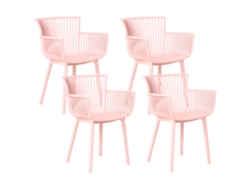 Conjunto de 4 sillas Beliani Pesaro de plástico para interior y exterior en polipropileno rosa (58 x 45 x 84 cm)