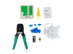 Herramienta de crimpado de cables de red con comprobador, pelacables y batería de 9 V para RJ45 y RJ11