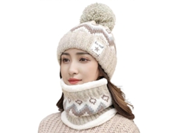 Conjunto de gorro y bufanda de punto para mujer, a juego, moderno, cálido, con pompones, gorro, protección para los oídos y artículos deportivos.