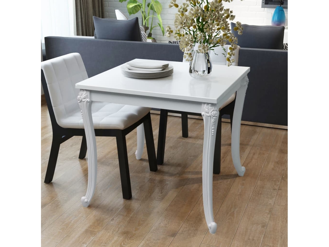 Mesa de comedor | Mesa para comidas, 80x80x76 cm, blanco brillante