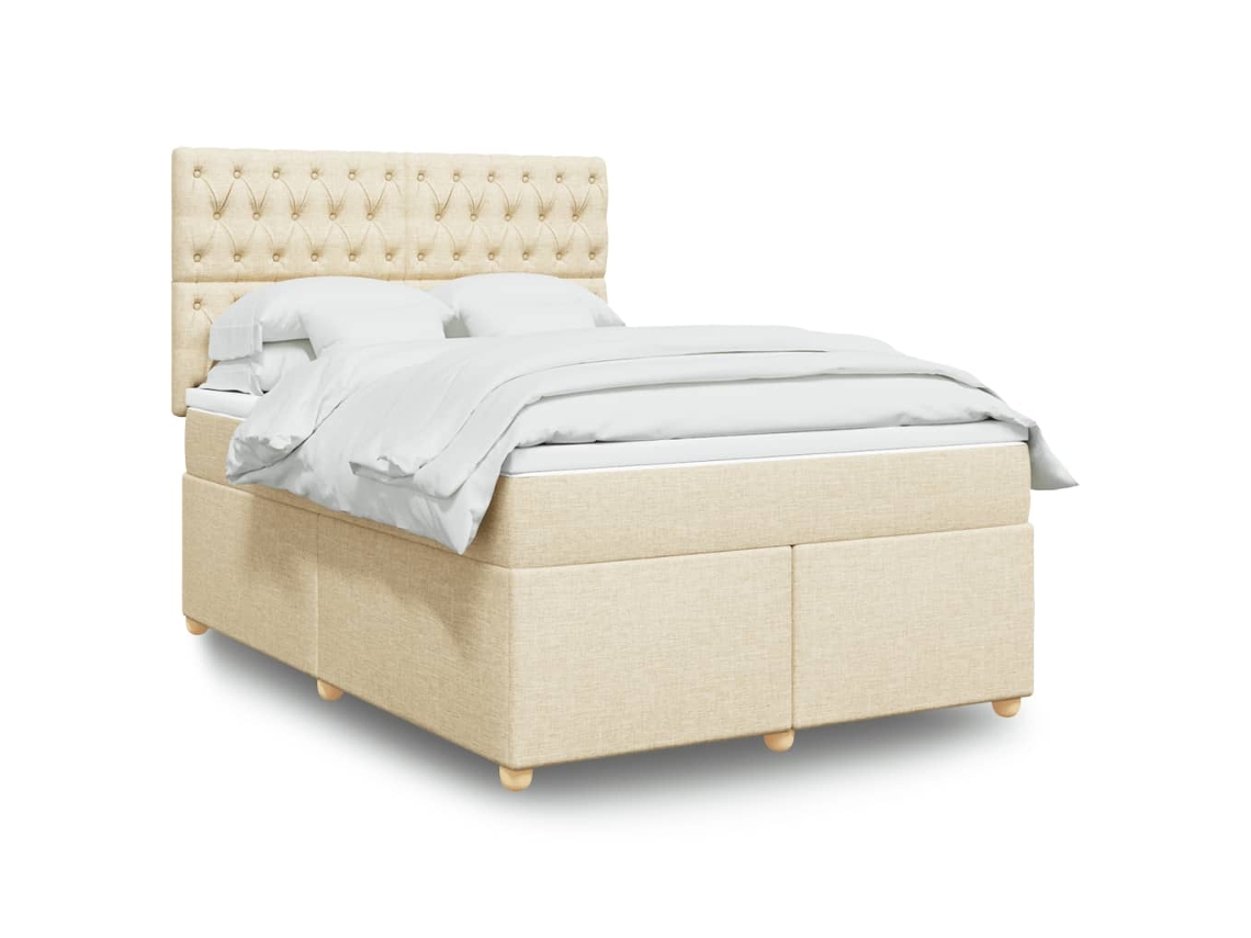 Cama Box Spring Con Colchón Tela Color Crema 140x200 Cm