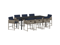 Conjunto de comedor de jardín Vidaxl de 9 piezas con cojines de ratán gris