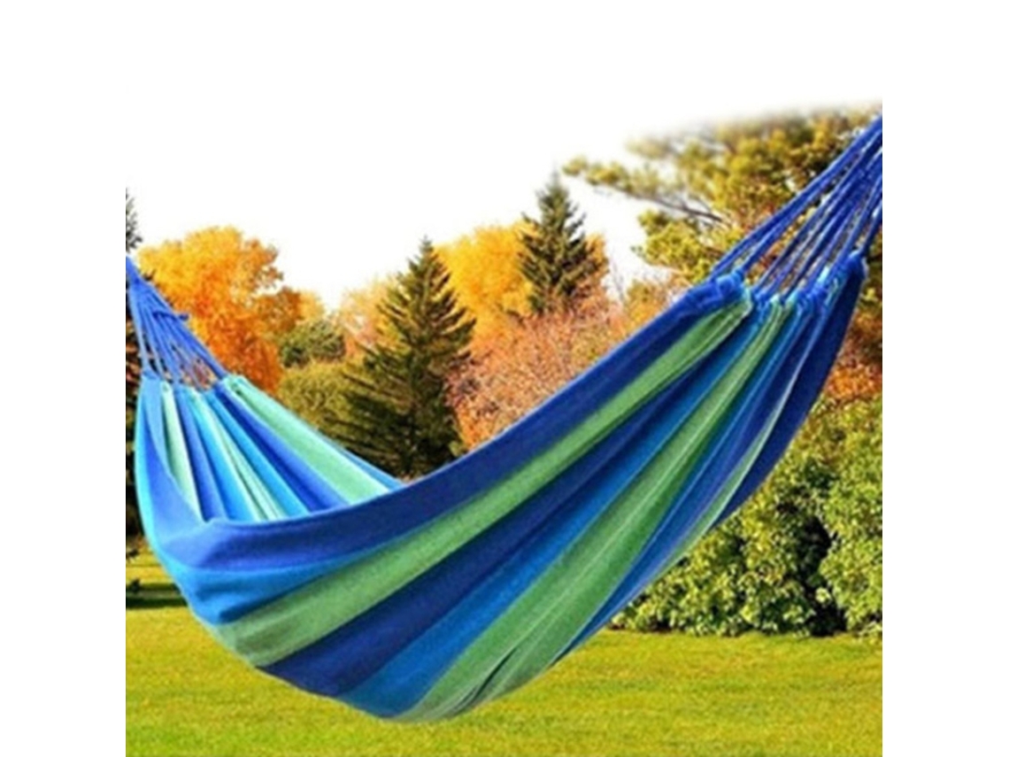 Hamaca de lona para acampar al aire libre. Cuerda extensible no incluida. (Rayas azules, 190 x 100 cm)