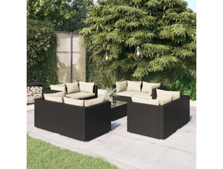 Conjunto 9 de muebles de jardín VIDAXL y cojines ratán sintético negro