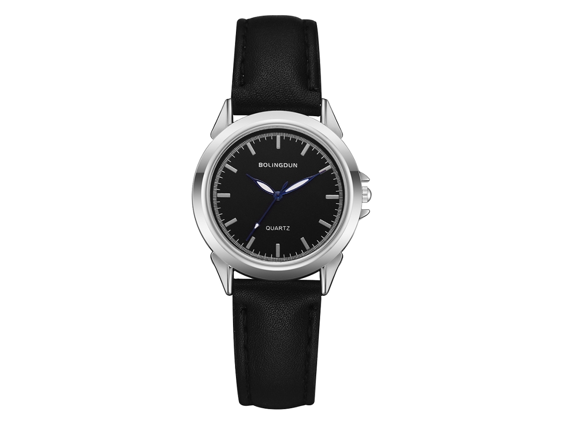Reloj De Pulsera De Cuarzo Para Mujer Con Esfera Redonda, Color Plata Y Negro Con Manecillas Azules.