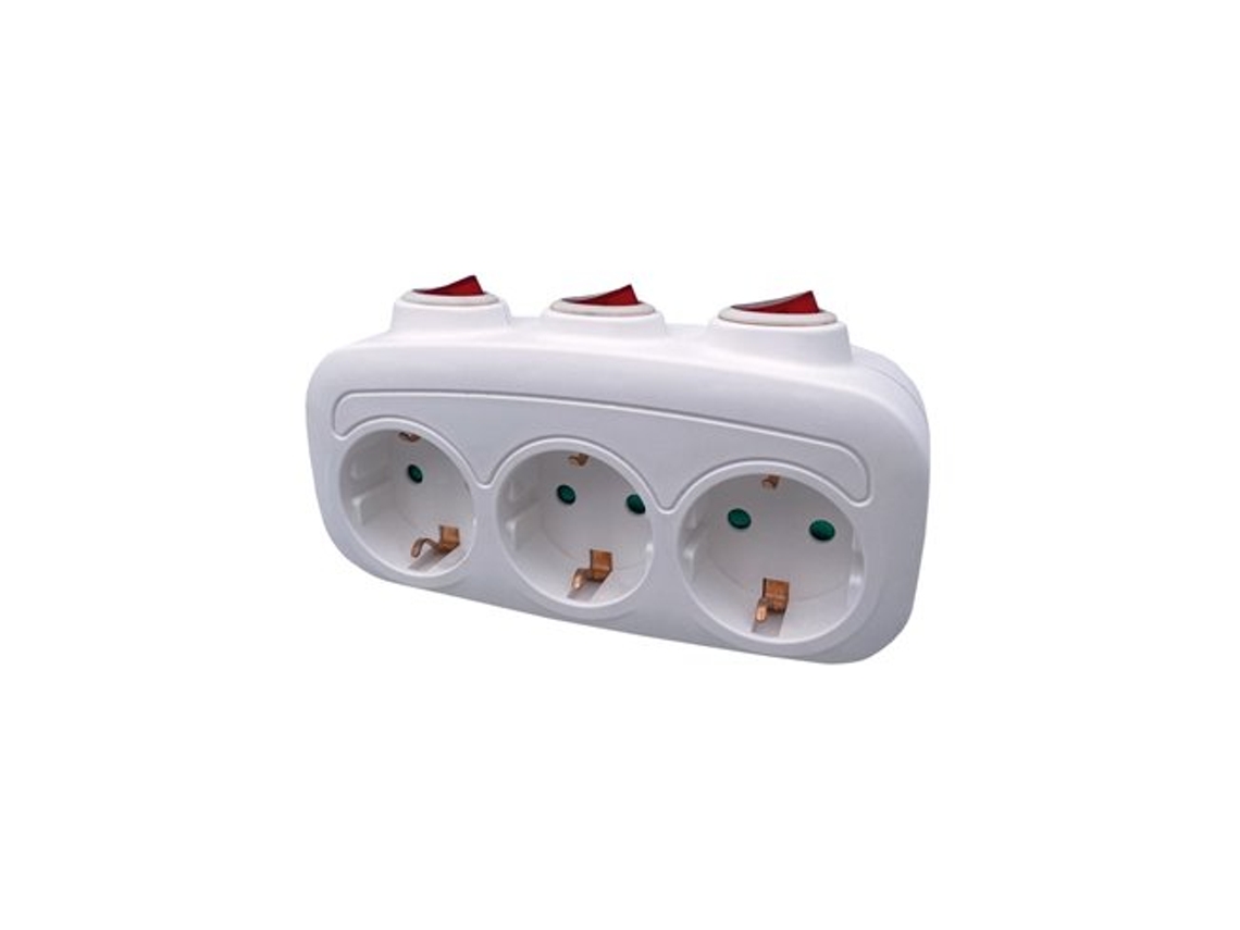 Ladrón De Triple Salida (3680w Máximo) Con Multi Interruptor Fabricado En Polipropileno Color Blanco