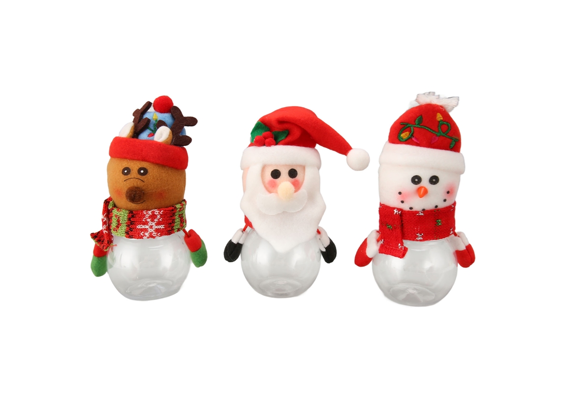 3 Tarros De Plástico Transparente Para Dulces Navideños Con Decoración De Papá Noel Para El Hogar, Tienda O Bar.