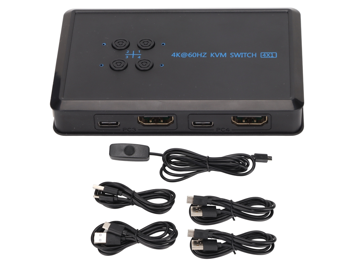 Conmutador Kvm Interfaz Multimedia De Alta Definición 4k 2.0 Para 4 Dispositivos