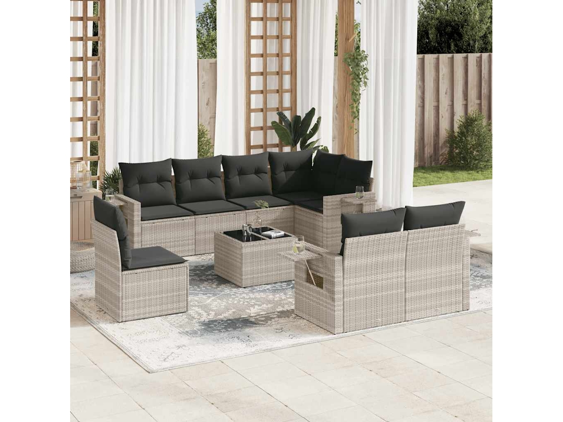 Conjunto de sofá de jardín de 9 piezas con cojines en mimbre gris claro, Dkd Home Decor