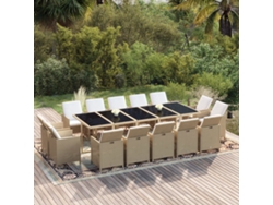 15 Pcs Conjunto de Comedor para Jardín con Almohadones en Mimbre PE en Beige