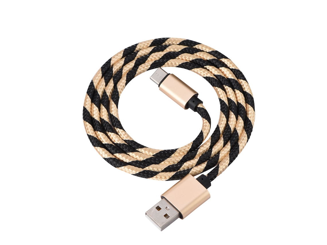 Cable de datos tipo C con franjas de nailon, carga rápida de 2 A.