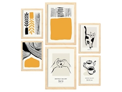 NACNIC Set De 6 Posters En Tinta Negra Hogar Láminas Artísticas Y Abstractas Para  Tamaños A3 & A4 Marcos Color Madera
