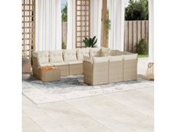 Conjunto de sofá de jardín de 11 piezas con cojines de mimbre beige DKD Home Decor