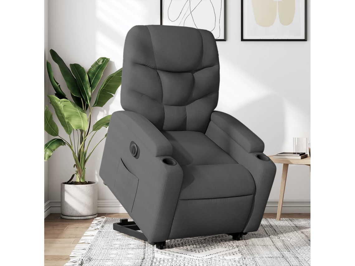 Sillón reclinable eléctrico con elevación, tela gris oscuro, DKD HOME DECOR