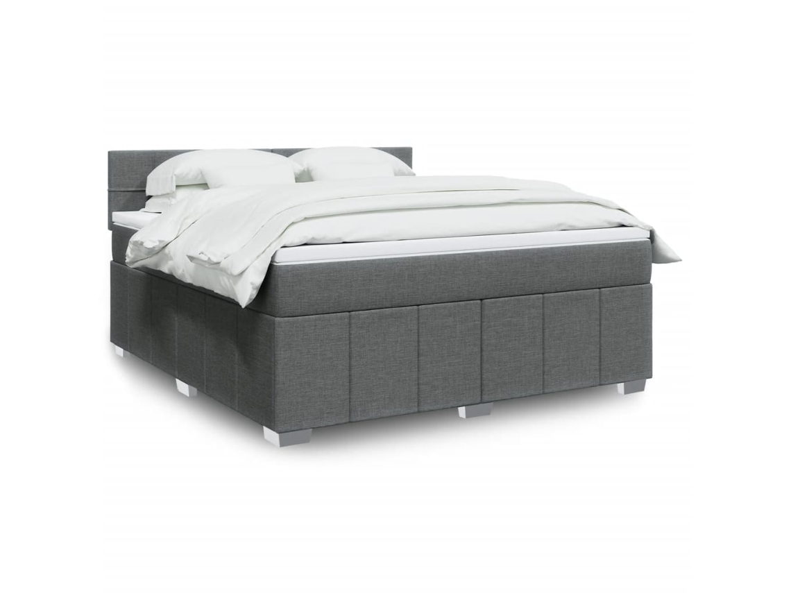 Cama Box Spring Con Colchón Tela Gris Oscuro 180x200 Cm