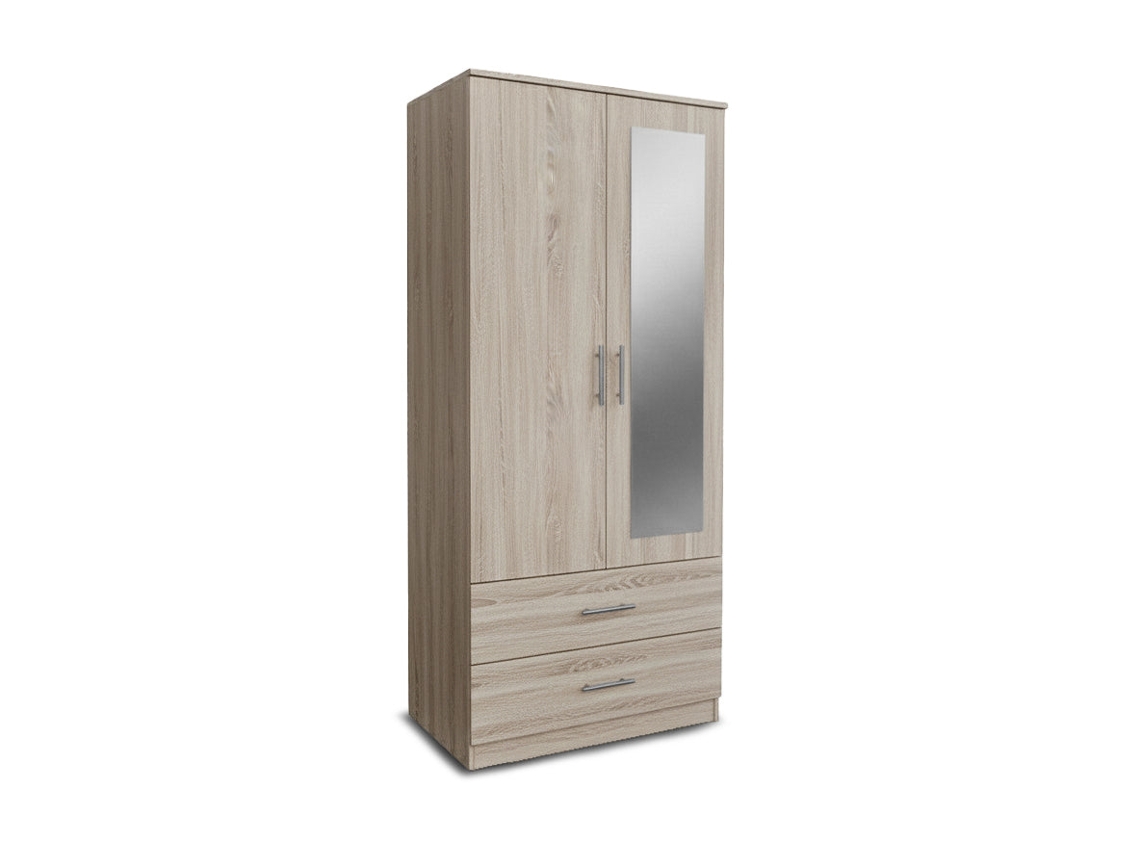 Armario para dormitorio con 2 puertas, 2 cajones y espejo, Cambria