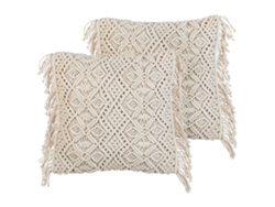 Cojines decorativos con flecos BELIANI Pattan de Algodón Beige 45x45x10