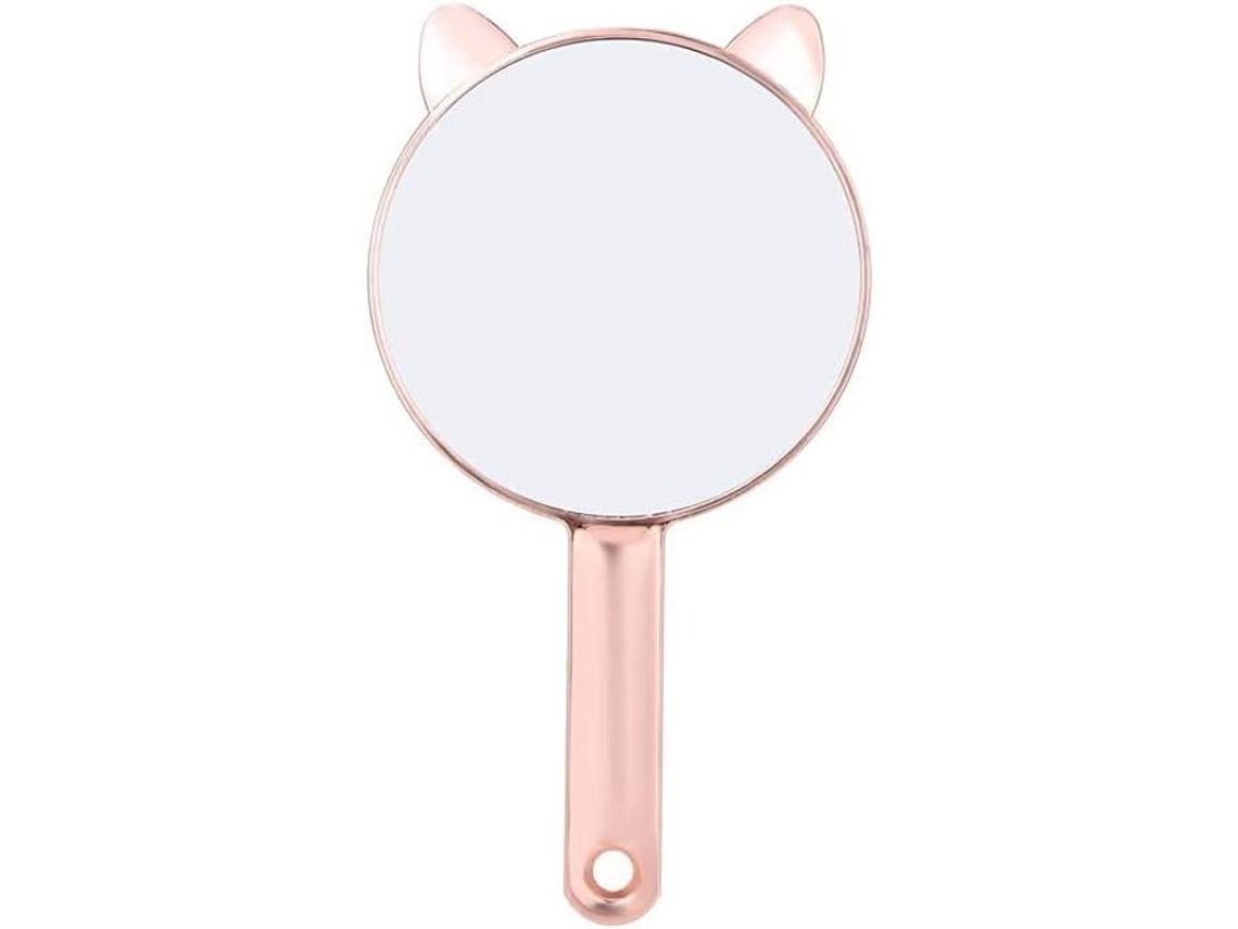 Espejo De Maquillaje Portátil De Mano Con Revestimiento De Oro Rosa Para Viajes Y Uso Diario.