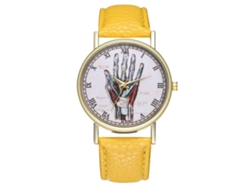Reloj De Cuarzo Casual Unisex Con Correa De Cuero Pu Dial Redondo Amarillo