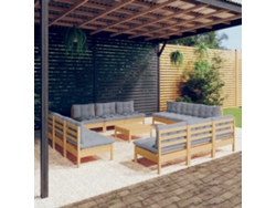 Conjunto de jardín de 13 piezas con cojines de pino gris de DKD Home Decor
