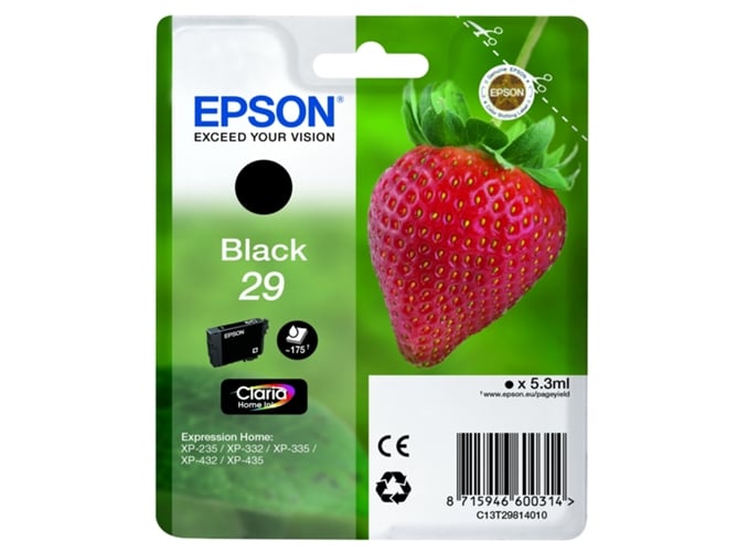 Cartucho de tinta original EPSON, 29, Fresa 5,3 ml , Negro, , C13T29814022, T2981