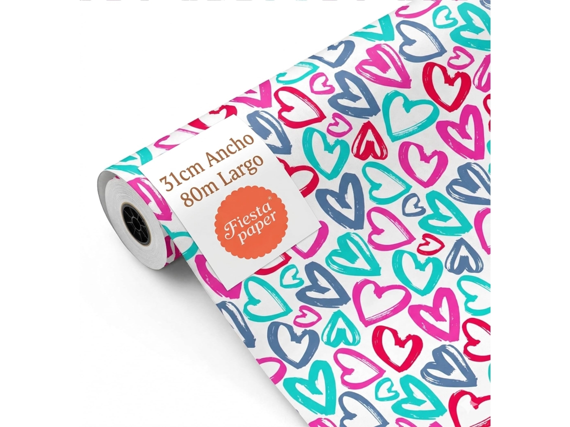 Rollo Papel Regalo Corazones 31cm X 80m Bobina Resistente San Valentín Bodas - Fp Fiesta Paper