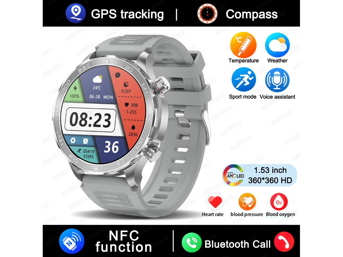 (gris) Smartwatch Con Pantalla Hd De 1,53 Pulgadas, Gps, Nfc Y Capacidades De Llamadas.