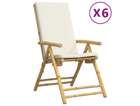 Conjunto 6 Sillas de bistró plegables con cojines VIDAXL bambú blanco crema