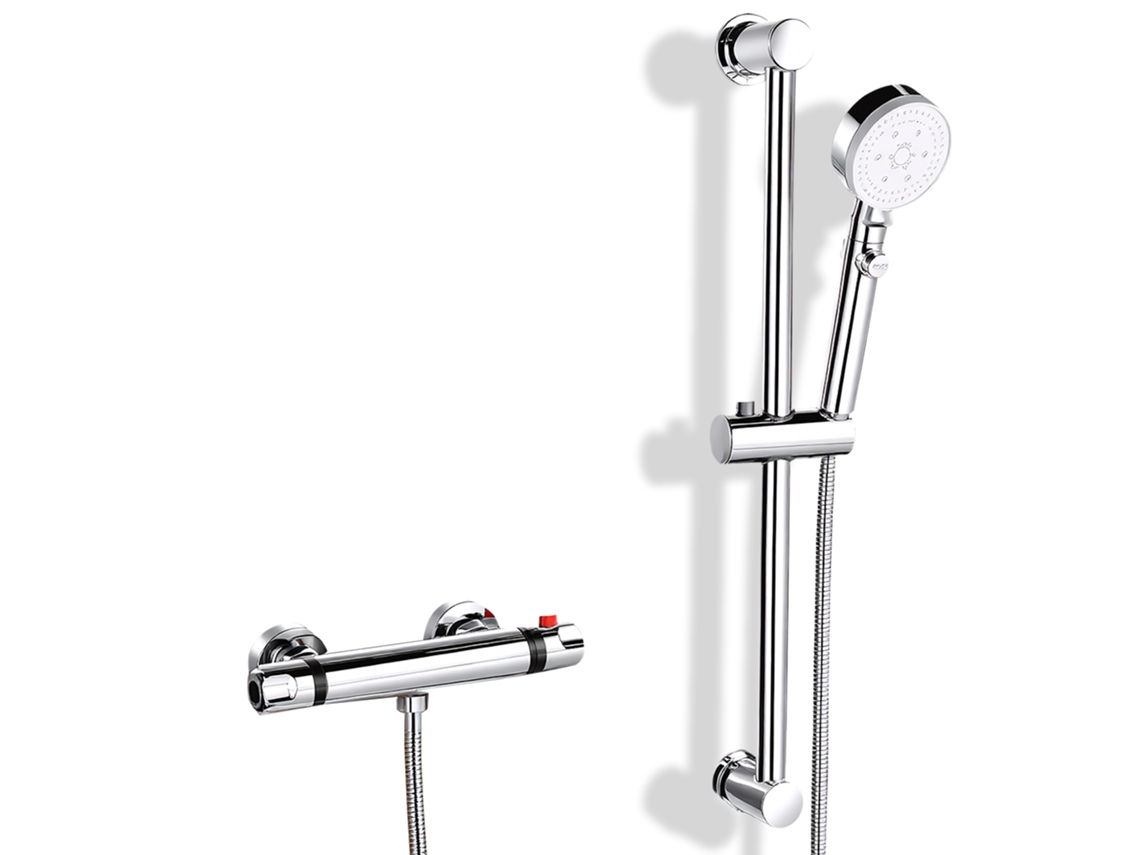 Columna De Ducha Termostática Plateada De Acero Inoxidable Con Grifo Mezclador, Ducha De Mano 5 Funciones Y Rociador Ajustable