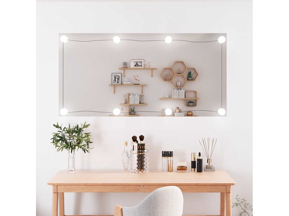 Espejo de pared rectangular con luces LED vidrio 50x100 cm N/A