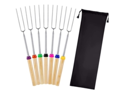 Palitos giratorios para asar malvaviscos, brochetas resistentes de acero inoxidable para aventuras culinarias al aire libre, distancia segura del fuego con C