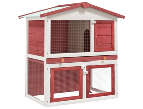 vidaXL Jaula conejera con 3 puertas madera rojo